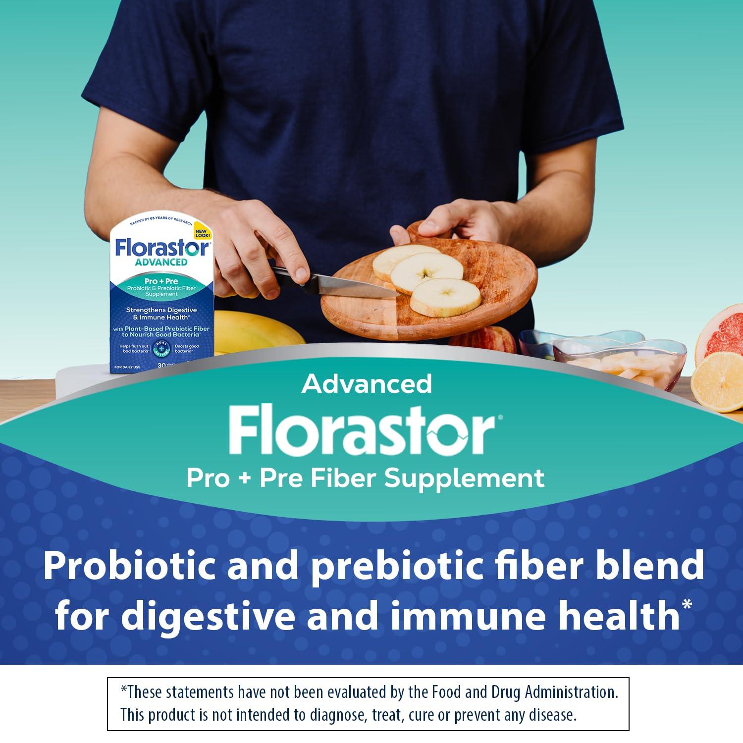 Florastor Florastor Select Pro + Pre Daily Probiotic & Prebiotic Supplement for Women and Men, Boosts Good Bacteria, Saccharomyces Boulardii CNCM I-745 (30 Capsules) (Pack of 1)