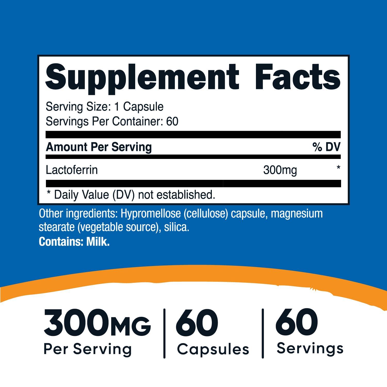 Nutricost Nutricost Lactoferrin Capsules (60 Capsules, 300mg) Third-Party Tested, Gluten-Free, Vegetarian, GMP Compliant, Non-GMO Product - 60 Servings