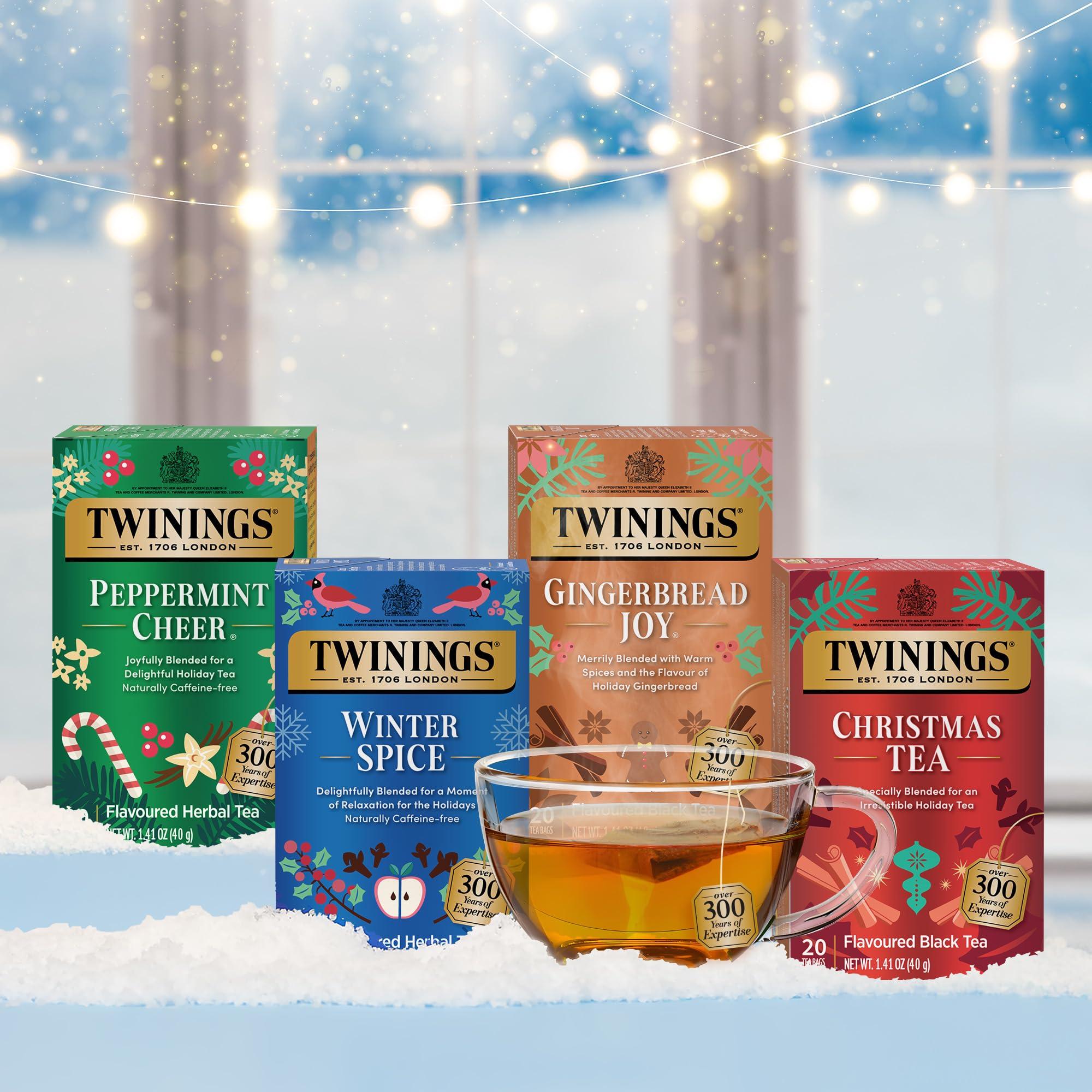Twinings Twinings Holiday Variety Pack Tea Bags, Christmas Tea, Winter Spice, Gingerbread Joy, Peppermint Cheer, 20 Count (Pack of 4), Enjoy Hot or Iced | Packaging May Vary
