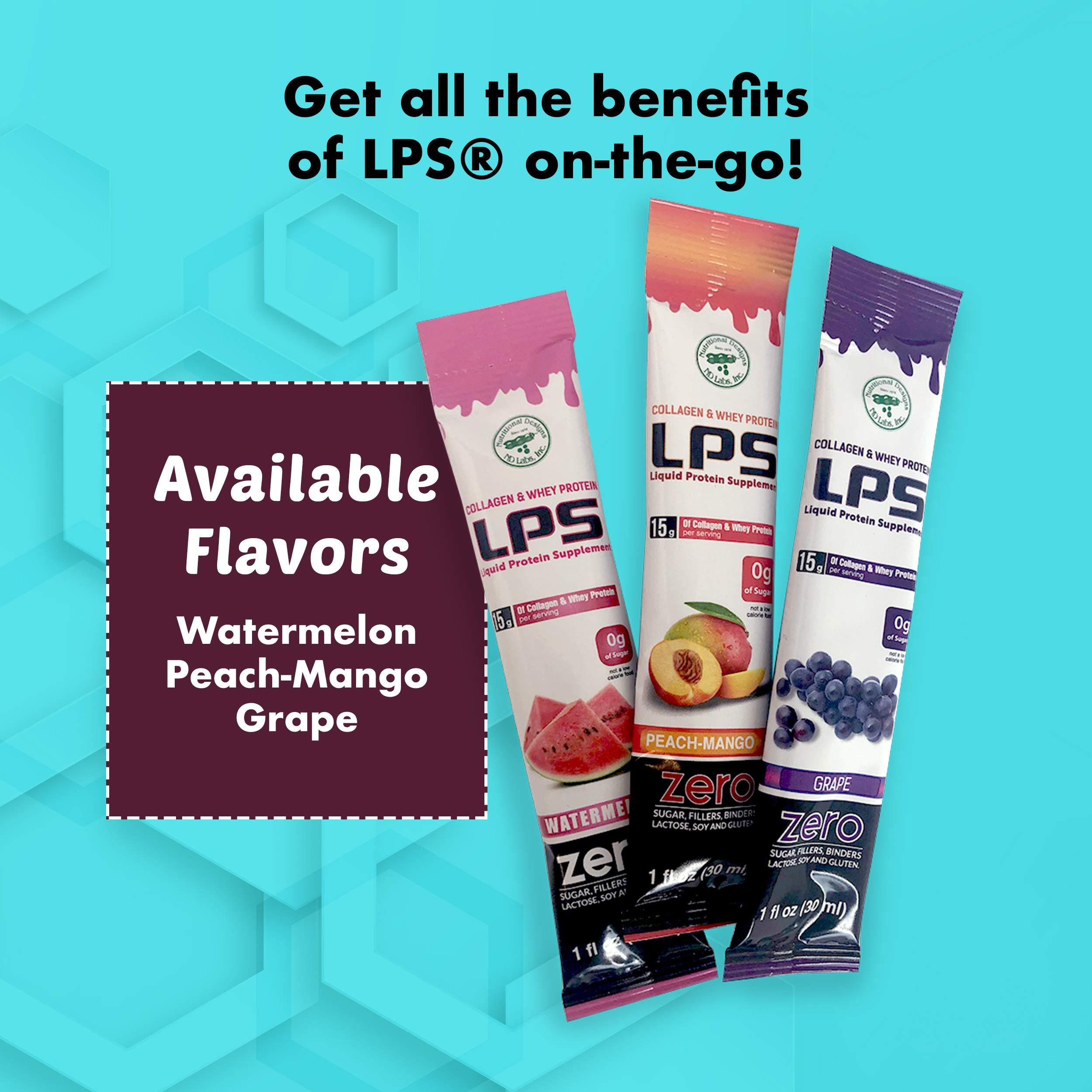 NUTRITIONAL DESIGNS ND LABS, INC SINCE 1986 Nutritional Designs LPS Liquid Collagen & Whey Protein Supplement - Non-GMO Drink, Sugar-Free - Promotes Healthy Skin & Hair for Men & Women, Neutral, Single Serve (100 Packets)