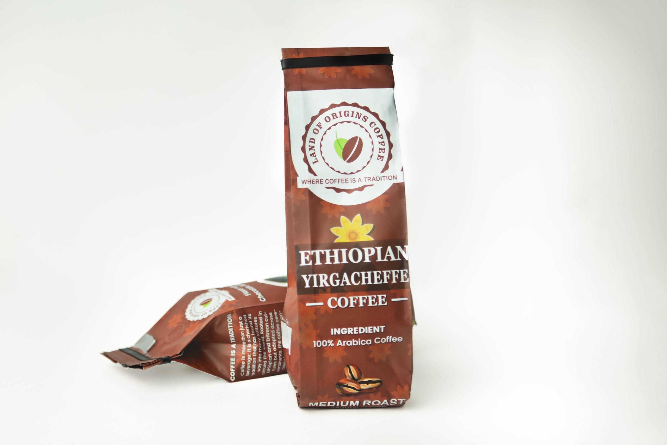 Land of Origins Coffee LLC LAND OF ORIGINS COFFEE ETHIOPIAN YIRGACHEFFE WHOLE BEANS COFFEE, medium roast, single-origin,100% Arabica, natural Ethiopian coffee 16oz (1 pound)