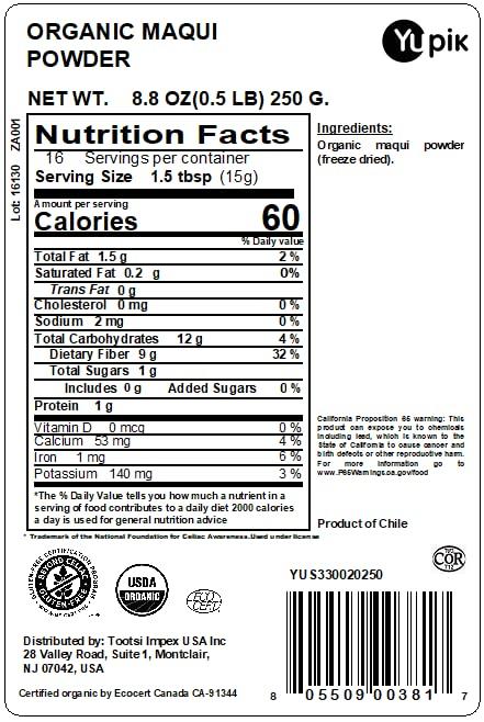 Yupik Yupik Organic Powder Superfood, Maqui, 8.8 Oz, Non-GMO, Vegan, Gluten-Free, Pack of 1