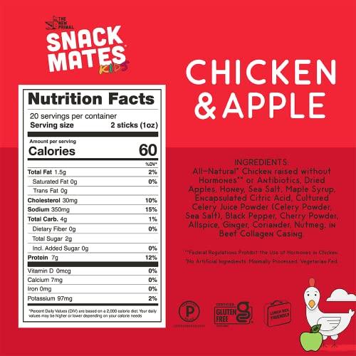 The New Primal The New Primal Snack Mates, Chicken and Apple Stick - All Natural Chicken, High Protein and Low Sugar Kids Snack, Certified Paleo, Gluten Free, Lunchbox Friendly - 1 Count (Pack of 5)