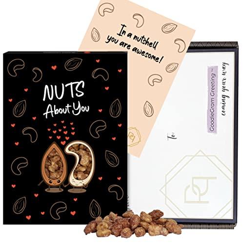 Purple Plum Goodiegram Greetings Nuts About You - Greeting Card filled with Nuts or Chocolates - Candy & Chocolate Gift for Valentines Day & Anniversary (Butter Toffee Mixed Nuts)