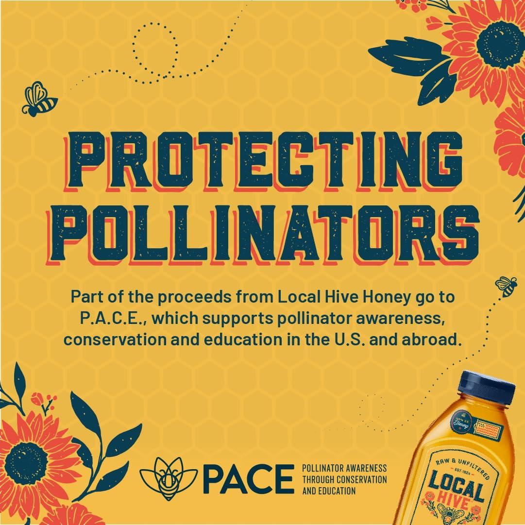 Local Hive Local Hive Wildflower Raw Unfiltered Honey 32oz, 100% Pure US Honey, Sourced from American Bees and Beekeepers - Natural Sweetener, Ideal for Tea, Baking, and Cooking