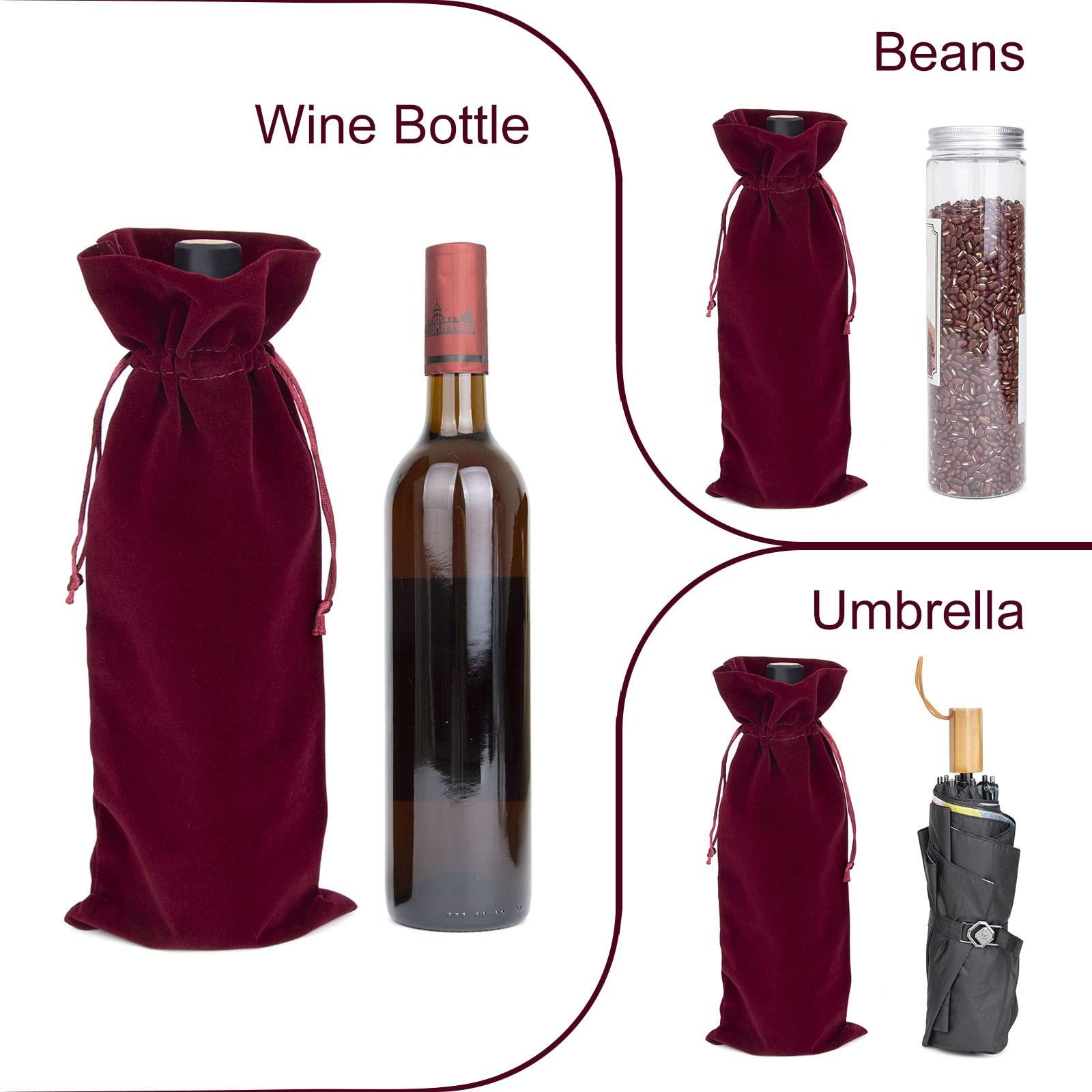 TOPTIE TopTie 12 PCS Velvet Wrap Bags for Wine Bottle 750ml, 6.3 x 15 Inches Drawstrings Bags, Wedding Party Accessories