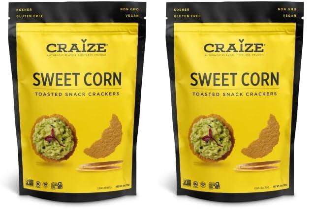Craize Craize Sweet Corn Crisps | Gluten Free, Vegan, Kosher, Toasted Corn Crackers | 4 oz each (Pack of 2)