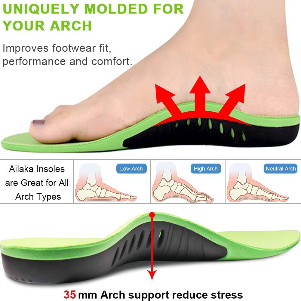 Ailaka Ailaka Orthotic Cushion Arch Support Shoe Insoles for Men & Women, Unisex Daily Shock Absorption Gel Sports Inserts for Flat Feet, Plantar Fasciitis, Heel Pain Relief