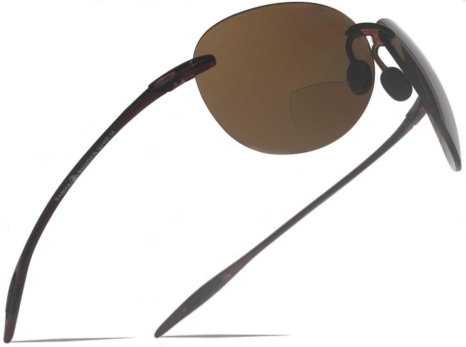 SAMBA SHADES SAMBA SHADES Maui Sports Pilot Bifocal Sun Readers Reading Sunglasses Ultra Flex TR90 Brown +1.25