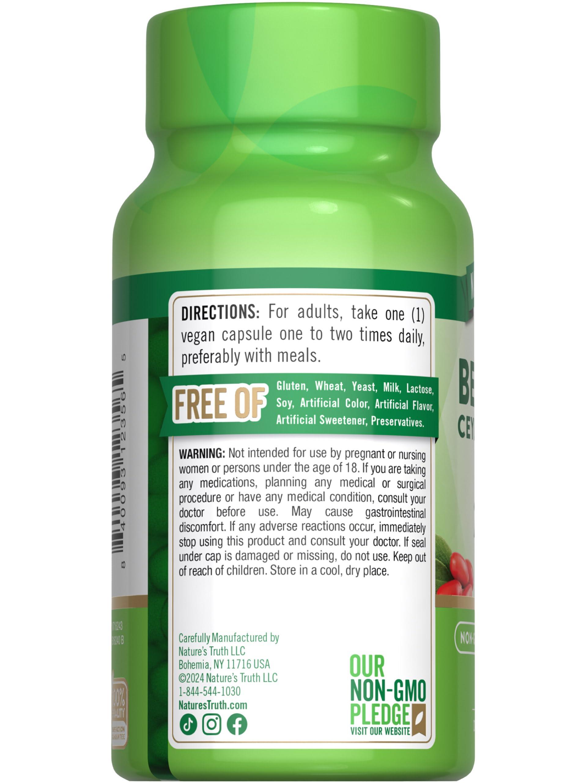 Nature\'s Truth Nature\'s Truth Berberine with Ceylon Cinnamon Complex | 2,000mg | 50 Vegan Capsules | Vegan, Non-GMO, and Gluten Free Supplement