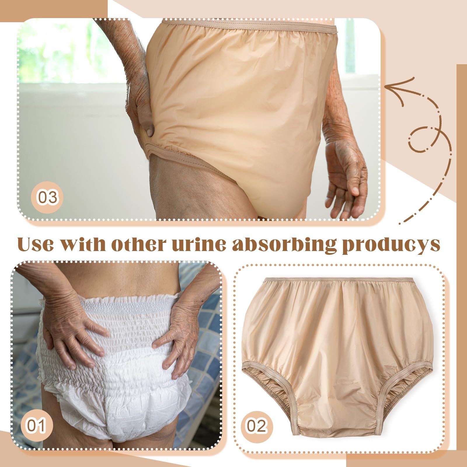 Vinsatin 10 Pcs Adult Plastic Diaper Cover Pull-On Cover Plastic Pants Reusable Incontinence Waterproof Plastic Pants(Beige, X-Large)