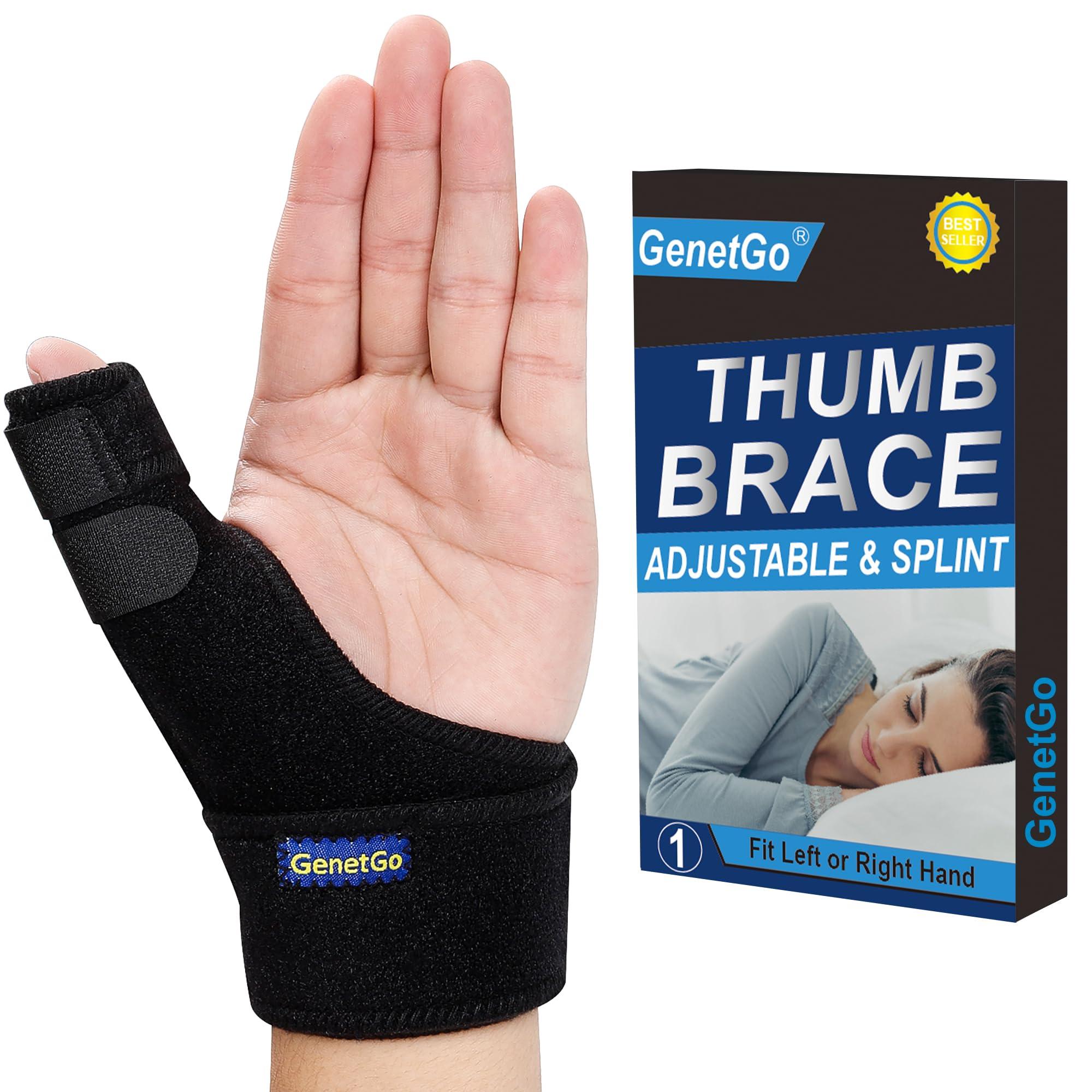 GenetGo Trigger Thumb Splint - Thumb Spica Support Brace Stabilizer for Pain, Sprains, Arthritis, Tendonitis (Right Hand or Left Hand) (Black)