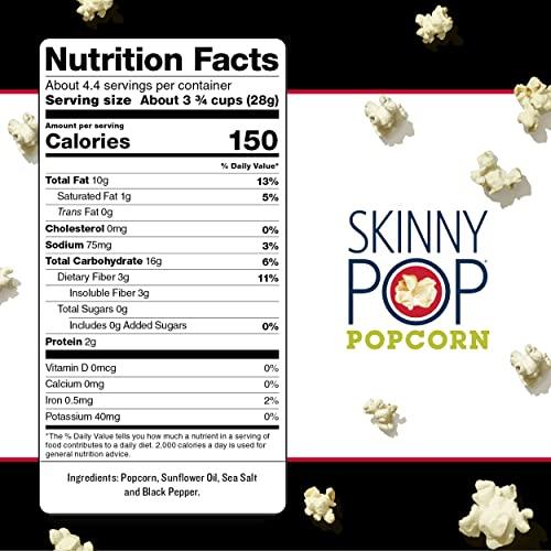 SkinnyPop SkinnyPop Sea Salt & Pepper Popcorn, Gluten Free, Non-GMO, Healthy Popcorn Snacks, Skinny Pop, 4.4oz Grocery Size Bags (12 Count)