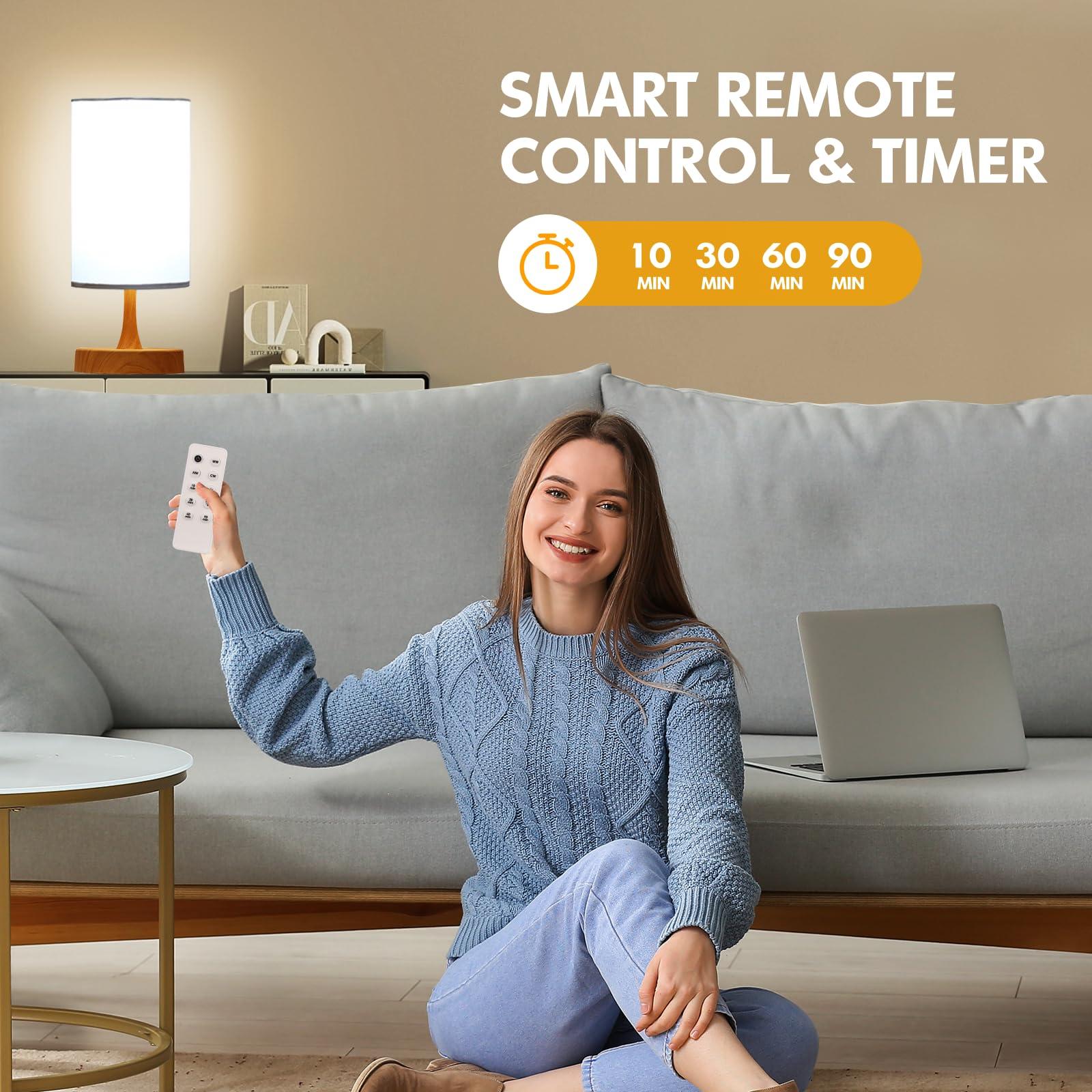 Caromolly Caromolly Light Therapy Lamp, 10000 Lux Light with Remote Control, 3 Color Temperature & 4 Brightness Level & Timer, Daylight Lamp for Home, Office, Decoration(Wood Base White Shade)