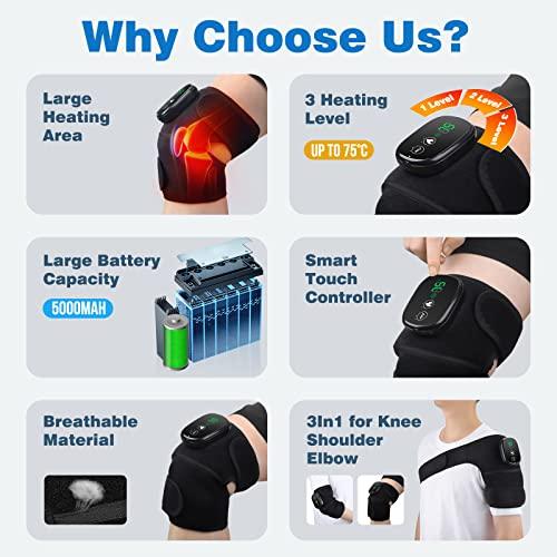 MOAJAZA MOAJAZA Knee Massager with Heat and Vibration, Cordless Knee Heating Pad Shoulder Brace, Heated Knee Elbow Shoulder Brace Wrap for Arthritis (Pack of 2 Black)