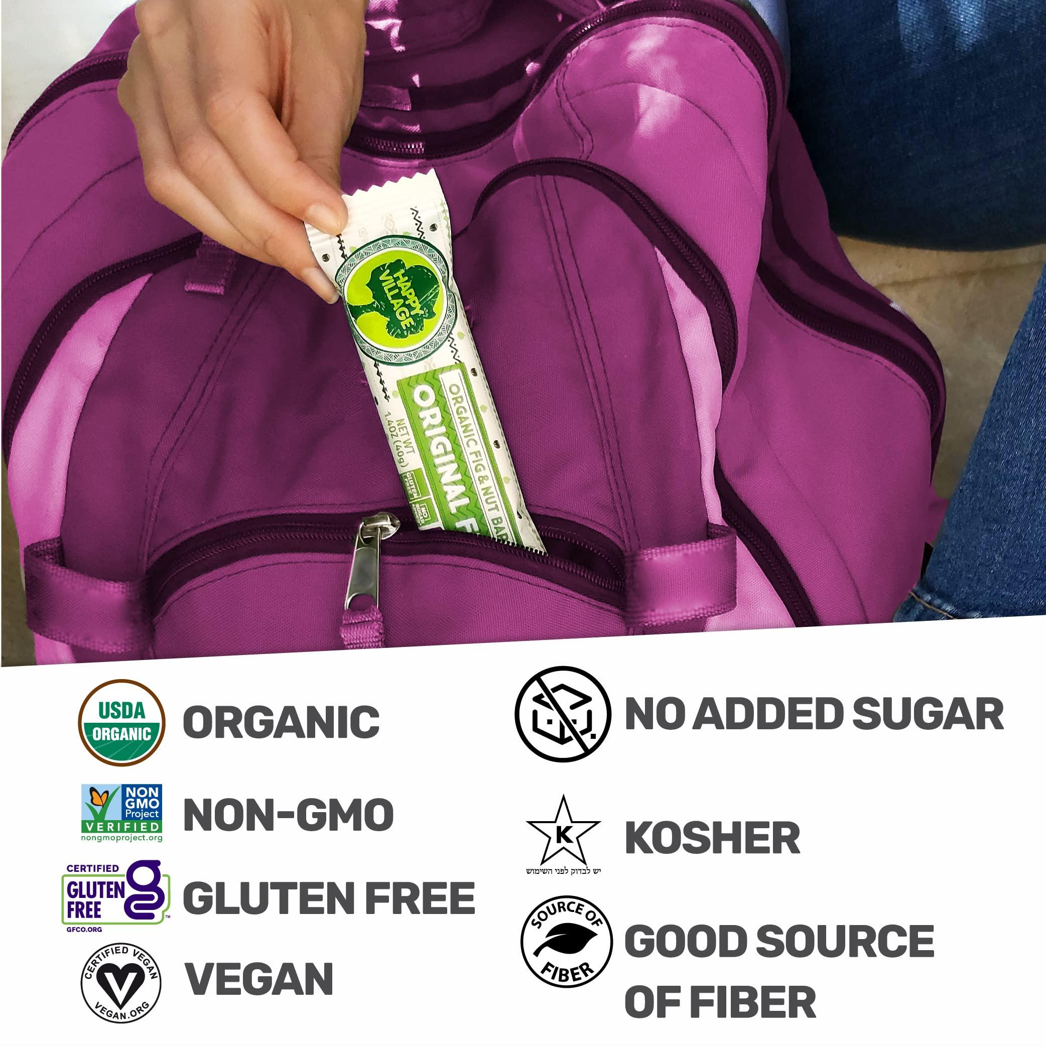 Happy Village Happy Village Organic Fig & Nut Bar, ORIGINAL FIG | Only 2 Ingredients, Gluten Free, No Added Sugar, Kosher, Non-GMO, Vegan, Good Source of Fiber | Organic Healthy Snack Bars (16 bars, 1.4 OZ each)
