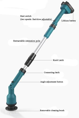 HYQFSAD Electric Spin Scrubber, Cordless Electric Cleaning Brush with 2-Speeds Adjustable Speeds and Extension Handle Portable Handheld Scrubber for Cleaning Bathroom, Window Tile Floor Tub & Shower ( Color :