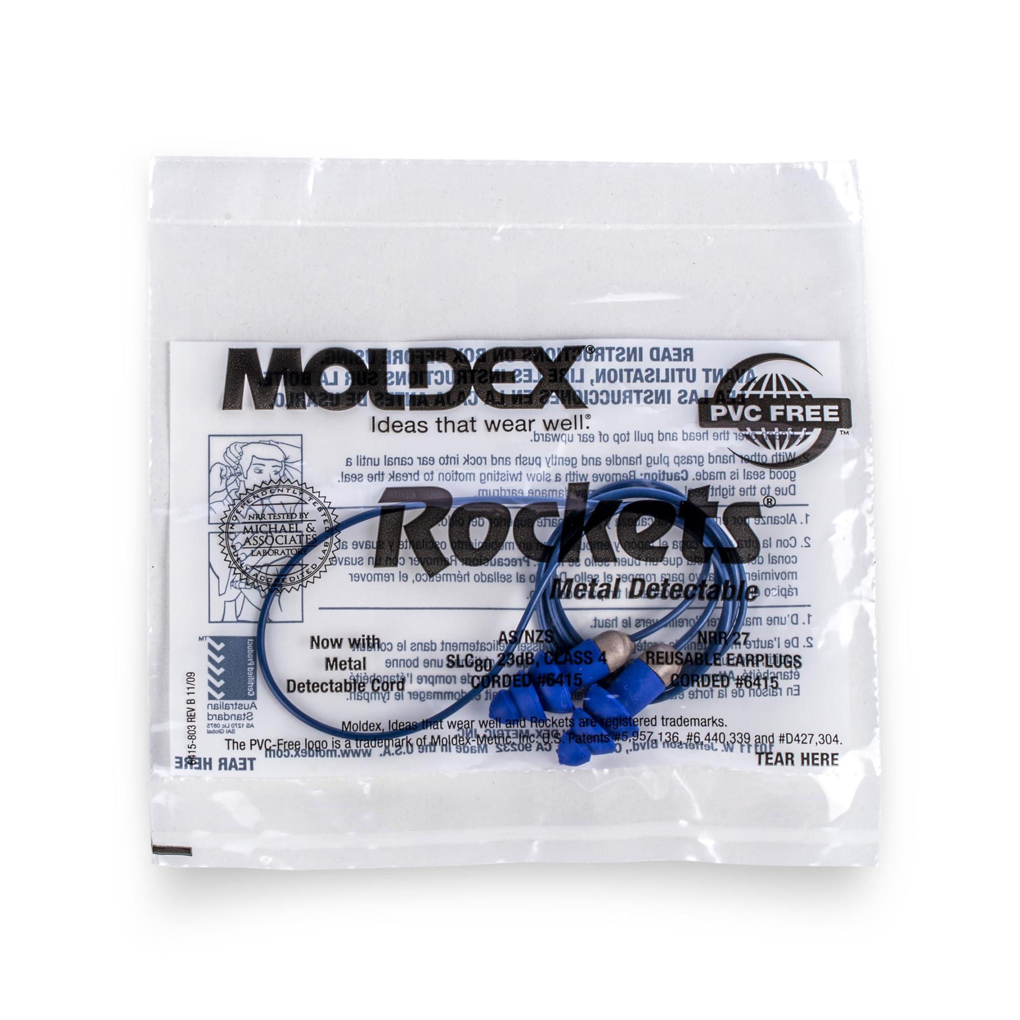 Rockets Moldex Rockets Metal Detectable Corded Reusable Earplug 6415, NRR 27dB