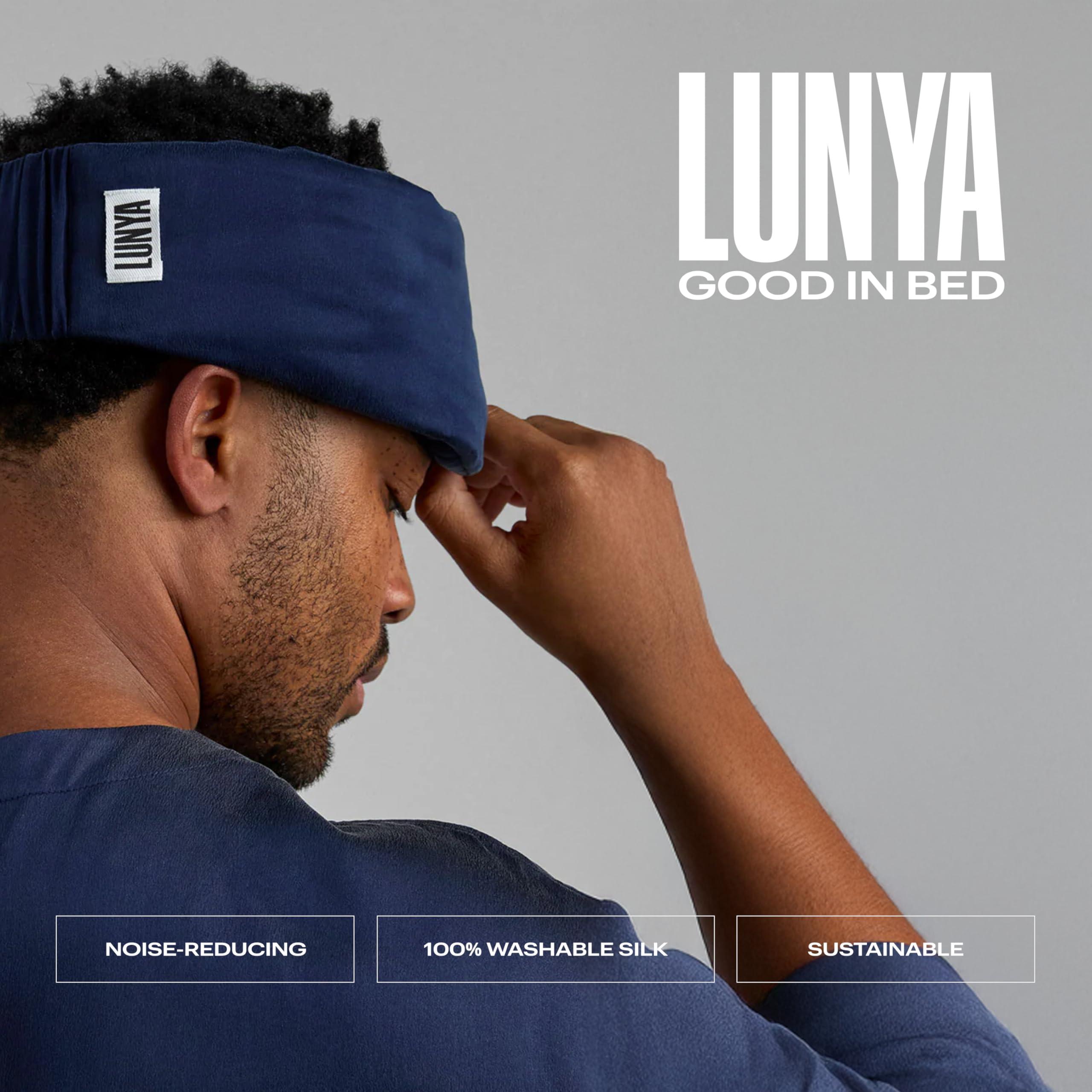 Lunya Lunya Sleep Mask with Box - Washable Silk Sleeping Mask and Headband for Beauty Routines - Thermoregulating Comfort for Restful Nights - Silk Eye Mask for Women - Deep Blue