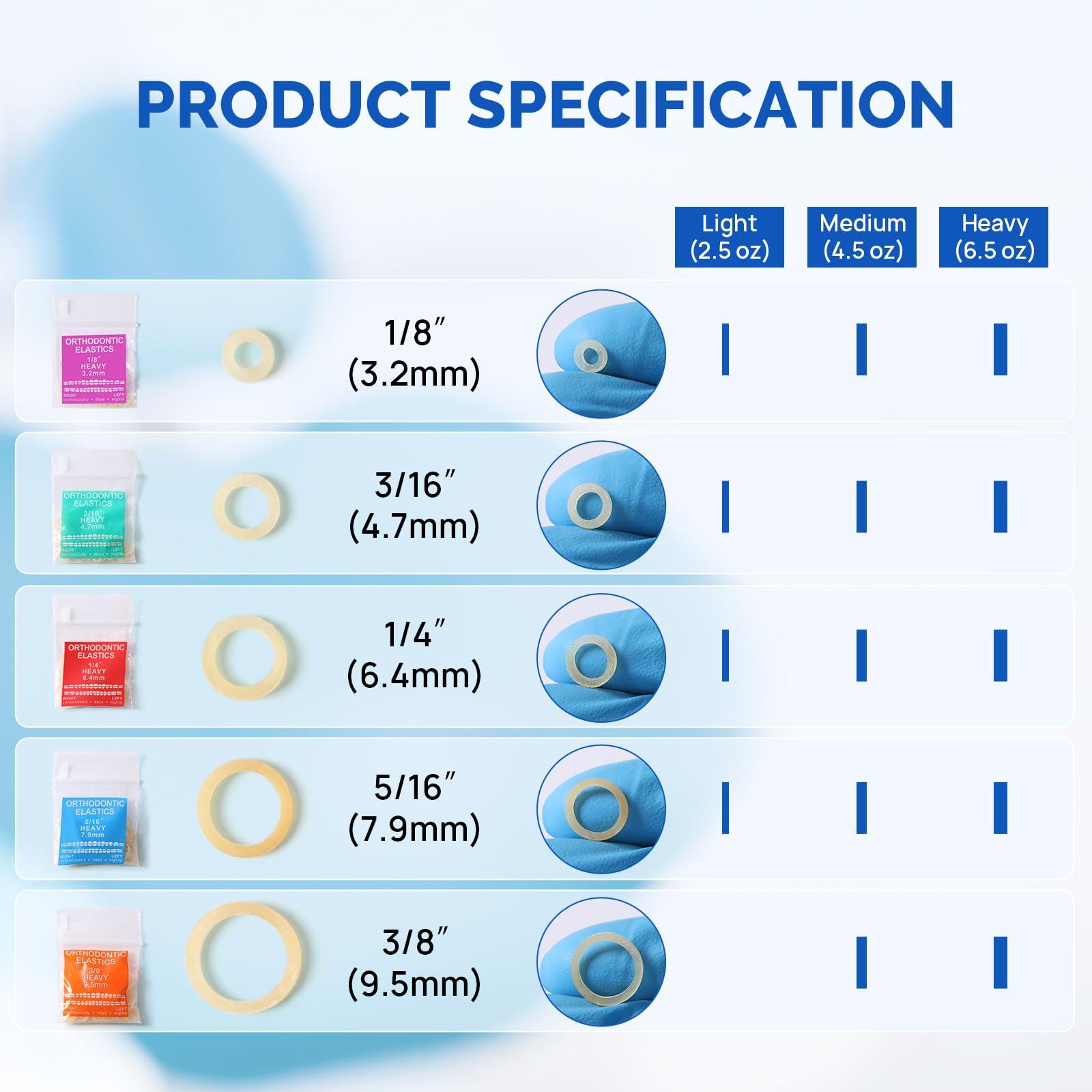 JMU JMU Orthodontic Elastics 1/4 Light 100 Pack Intraoral Elastic Bands Latex Dental Rubber Bands Made in USA