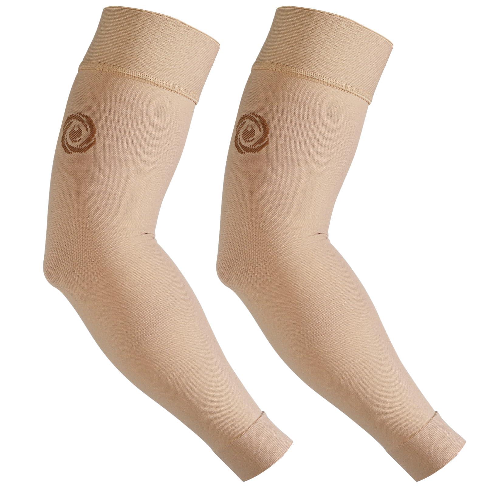 NURCOM NURCOM Medical Compression Arm Sleeve for Men Women, 2 Pack, No Silicone, Soft-In 20-30mmHg for Lymphedema, Lipedema, Pain Relief, Edema, Swelling, Post Surgery Recovery, Beige M