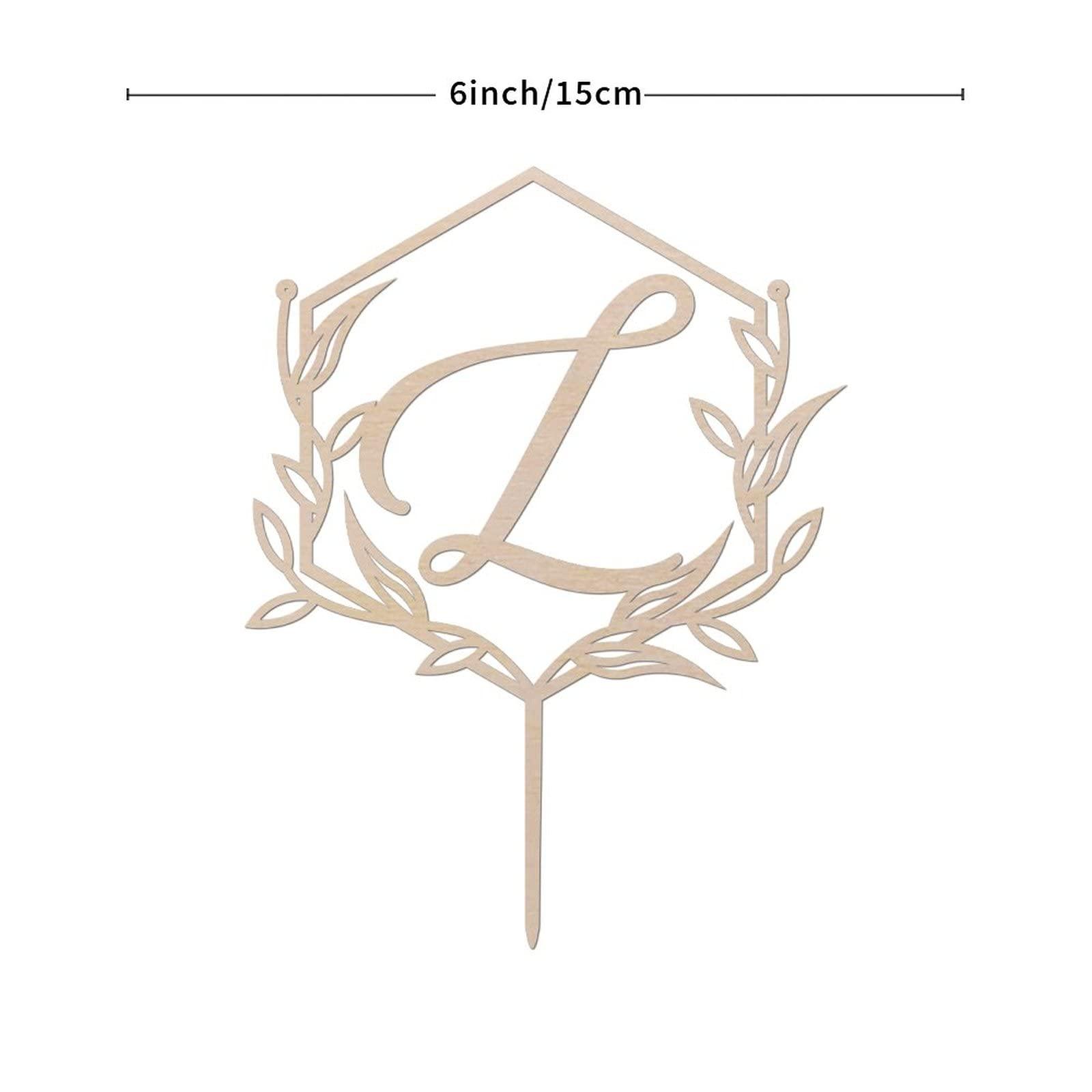 Vinisong Vinisong Personalized Initials Cake Topper Wreath Letter L Cake Topper Wood Monogram Cake Topper Rustic Wedding Cake Topper Birthday Cake Decoration(Design 03,L)