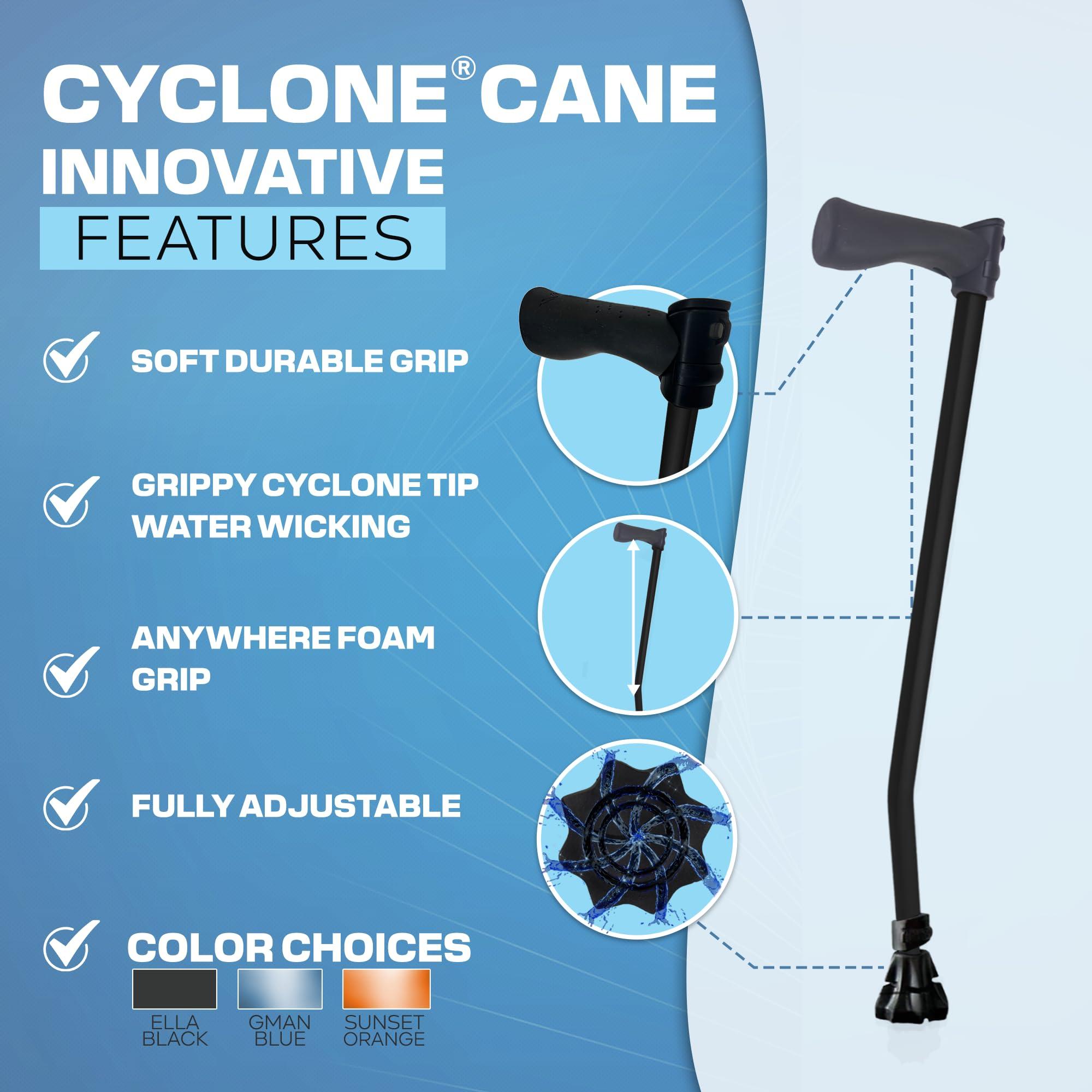 DynamoMe Dynamo Cyclone Cane Maximum Grip for Every Step. Designed for All-Day Comfort. Built to Keep You Steady and Safe. Stability You can Trust, Anywhere You go. (Black)