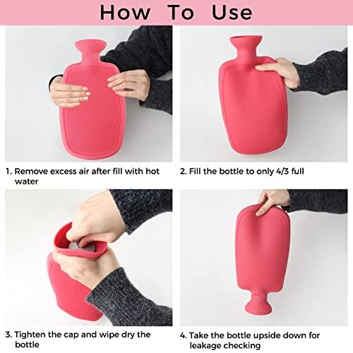 BYVOV BYVOV Silicone Hot Water Bottle,2L BPA Free,Durable Hot Water Bag for Pain Relief for Neck Shoulder,Hot Compress and Heat Therapy,Red