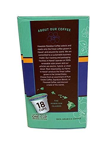 Hawaiian Paradise Coffee Hawaiian Paradise Coffee 10% Kona Dark Roast Decaffeinated -18 Count Single Serve Cups - Dark & Bold Flavor - Decaf - Compatible with Keurig K-Cup Brewers