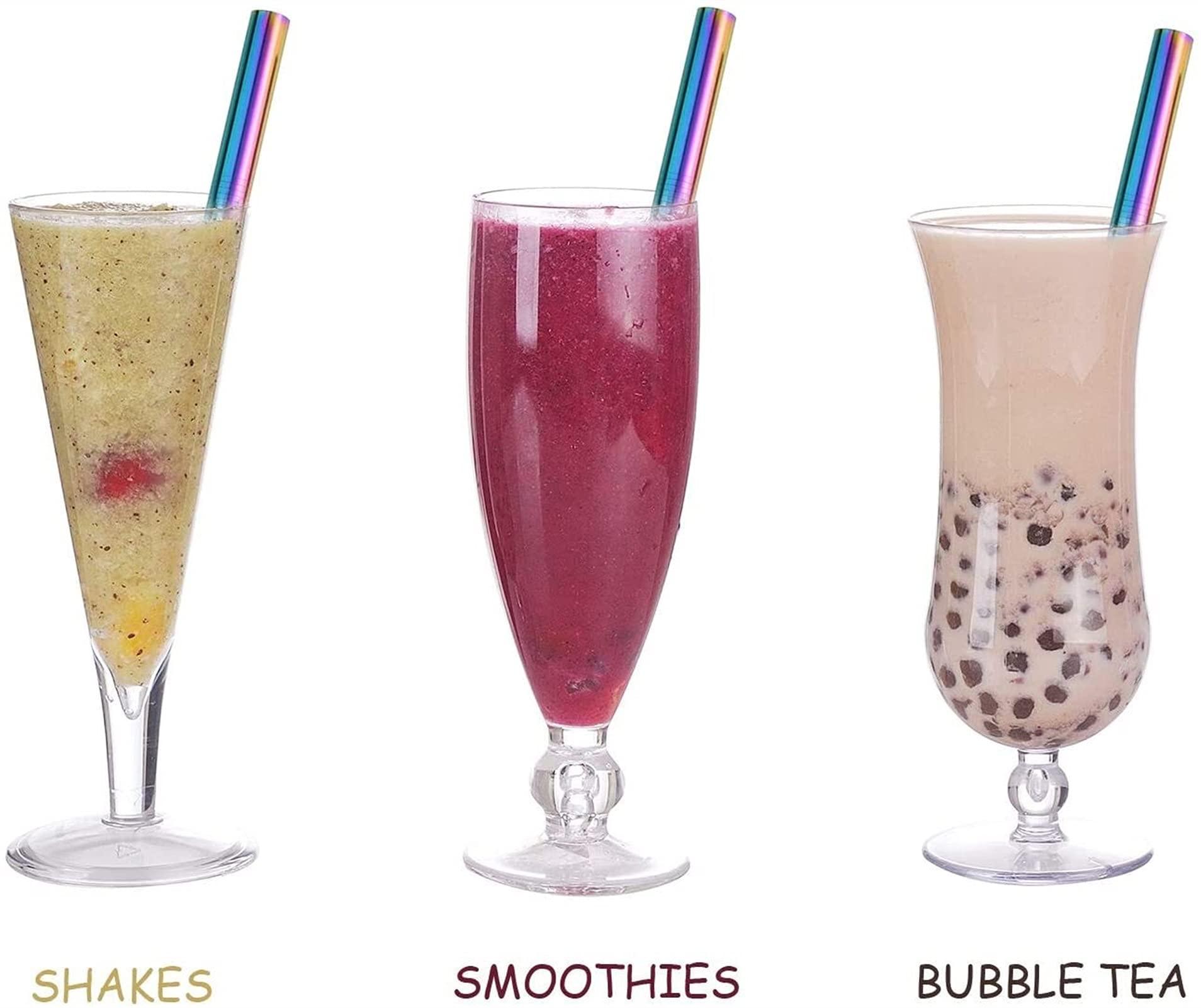 ACCROL ACCROL Bubble Tea Straws Straw Stainless Steel Reusable Metal Straw Drinking Straws Set Suitable For Juice And Drinks Strawberry (Color : Rainbow A blackbag)