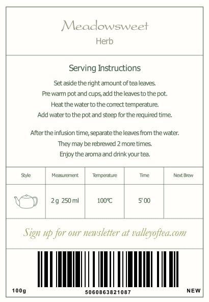 Valley of Tea Meadowsweet Herbal Tea - Meadowsweet Herb Meadow Sweet Meadow 100g