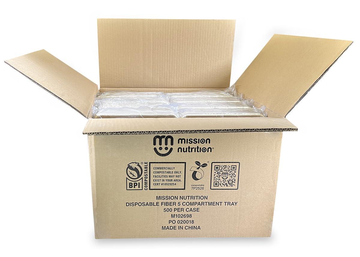 Mission Nutrition Disposable & Compostable Bamboo Fiber 5 Compartment Tray - (500/Case)