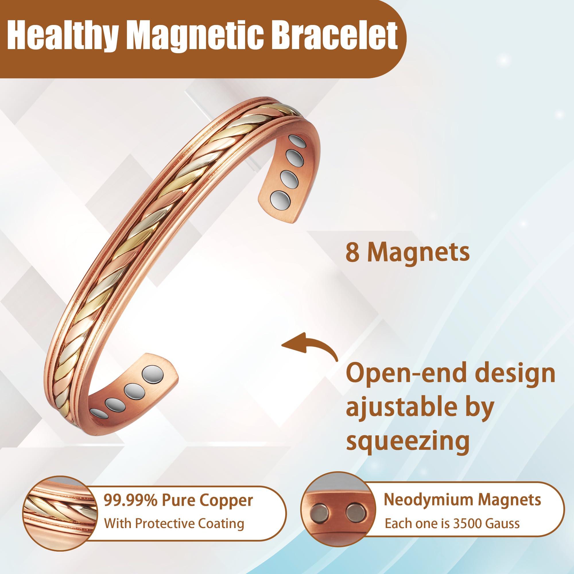 MagVIVACE MagVIVACE Women Copper Magnetic Bracelet for Arthritis, Pure Copper Jewelry, Lymph Detox Bracelets with 3500 Gauss Magnet(1009)