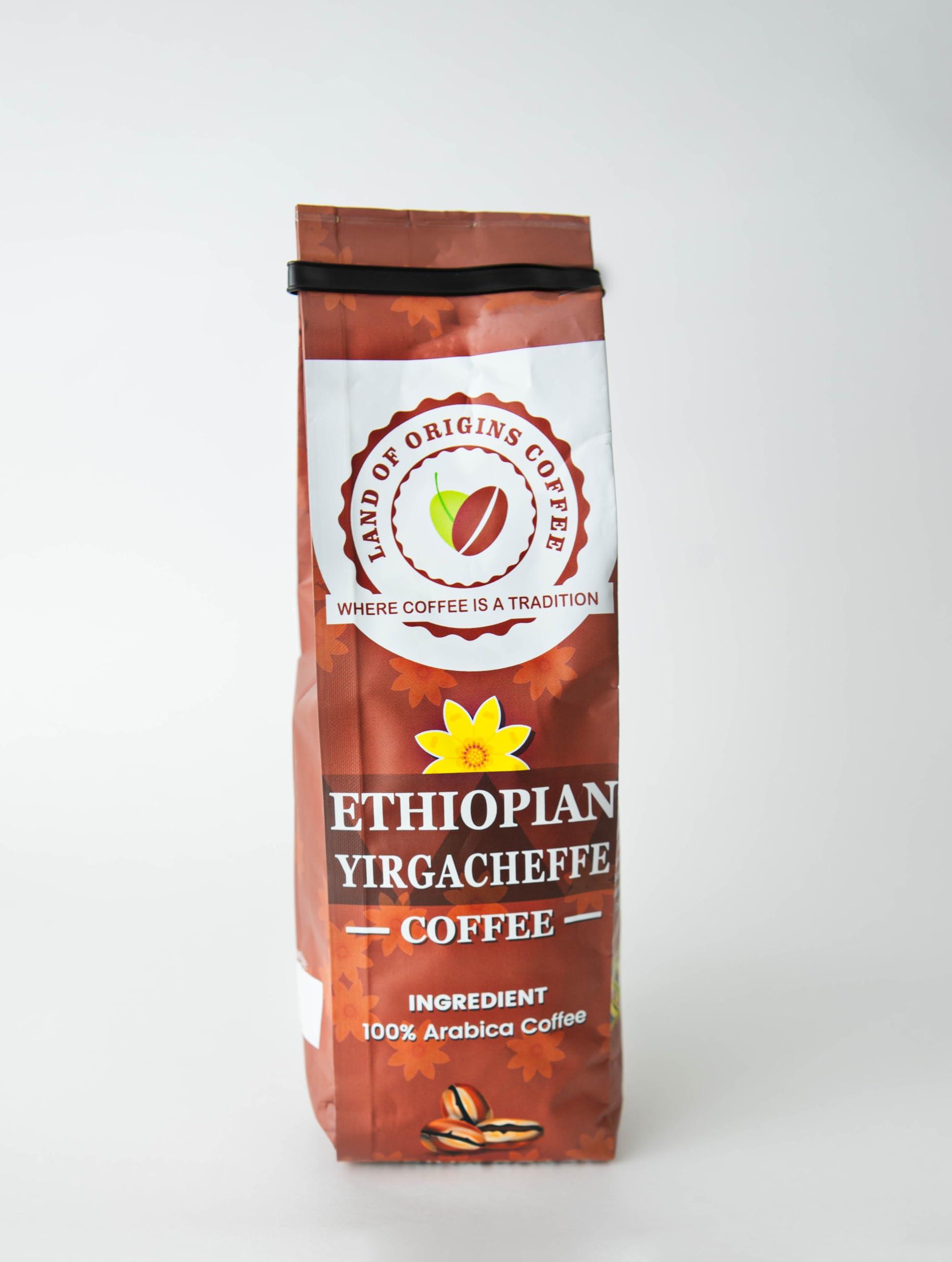 Land of Origins Coffee LLC LAND OF ORIGINS COFFEE ETHIOPIAN YIRGACHEFFE WHOLE BEANS COFFEE, medium roast, single-origin,100% Arabica, natural Ethiopian coffee 16oz (1 pound)