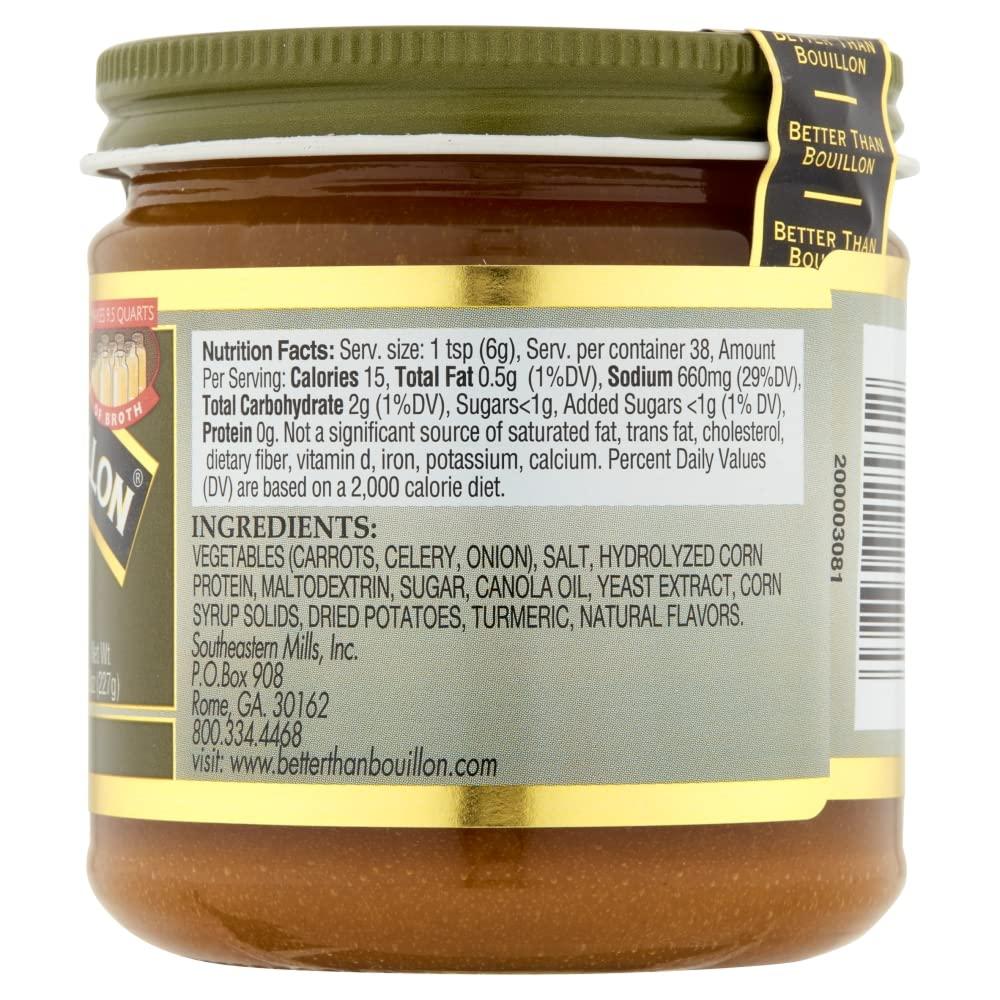 Better Than Bouillon Better Than Bouillon Vegetarian No Chicken Base, Made with Seasoned Vegetables, Certified Vegan, Makes 9.5 Quarts of Broth, 38 Servings, 8 OZ Jar (Pack of 1)