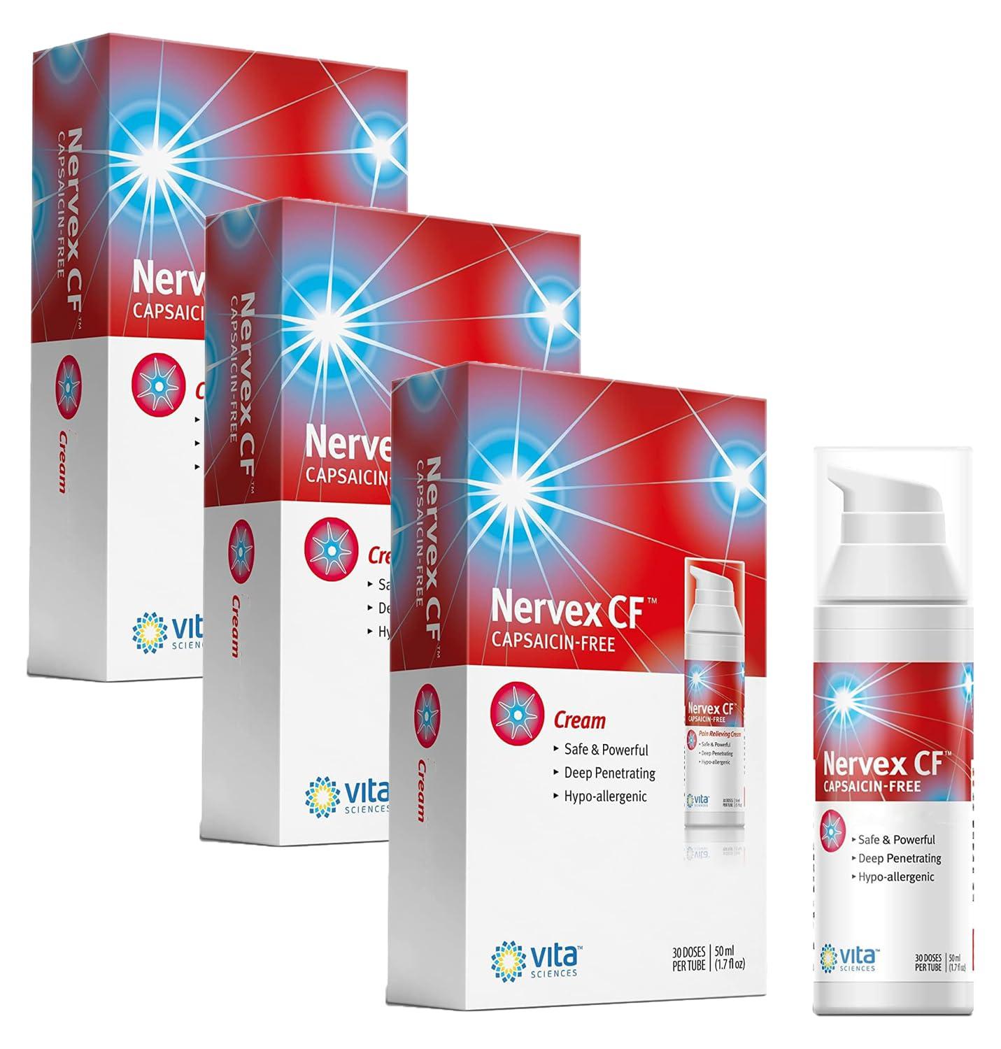 Vita Sciences Vita Sciences Nervex CF Neuropathy Relief for Hands and Feet - Powerful Cream Formula for Burning, Tingling, Numbness - with Arnica, B12, B1, B5, B6, E, MSM, Aloe, and Coconut Oil Base - Pack of 3