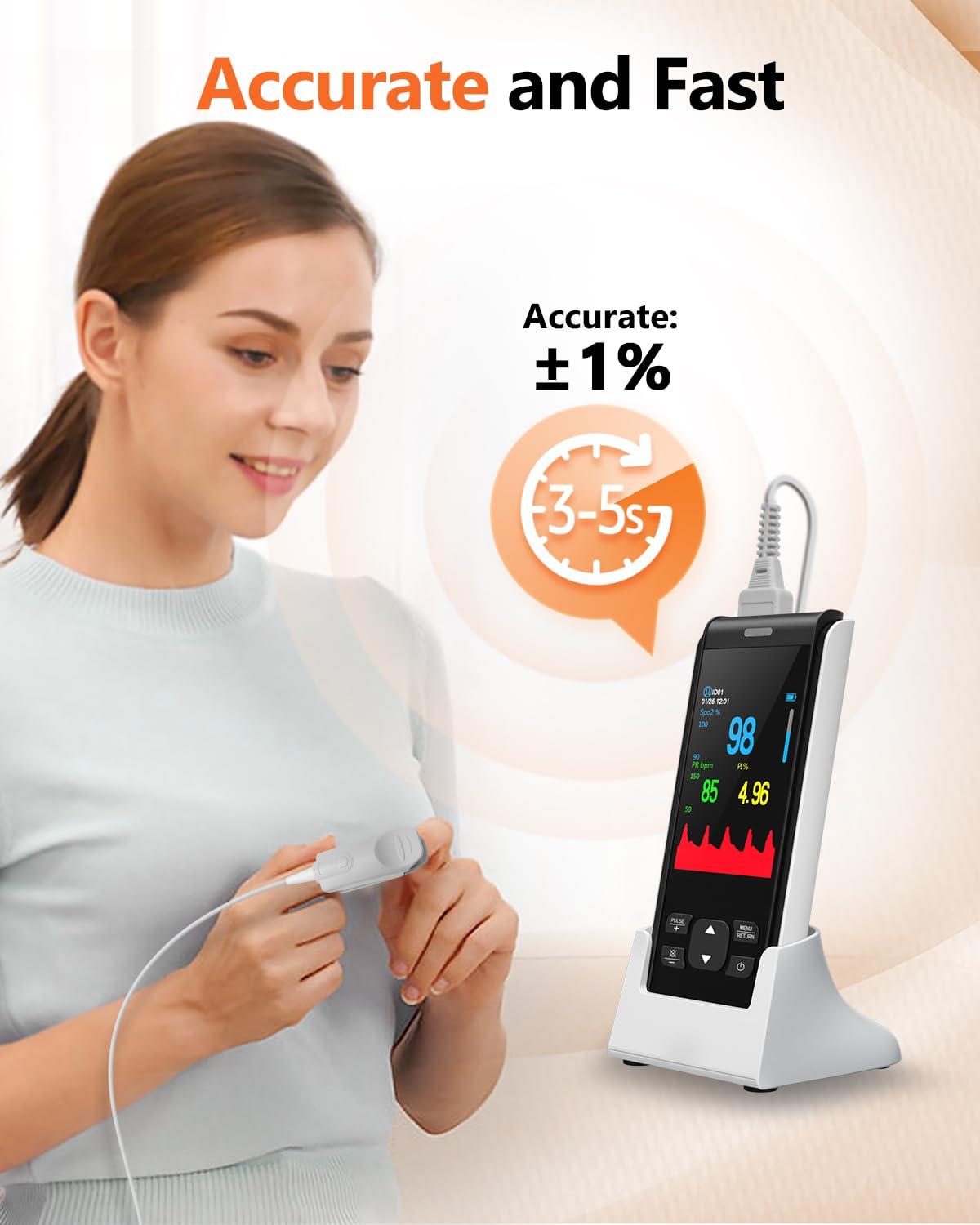 HealthTree Pulse Oximeter Rechargeable Fingertip Pulse Oximeter, Handheld Pulse Oximeter, HealthTree Finger Blood Oxygen Saturation Monitor with SpO2 & Pulse Rate, Portable Oxygen Meter Finger for Adults