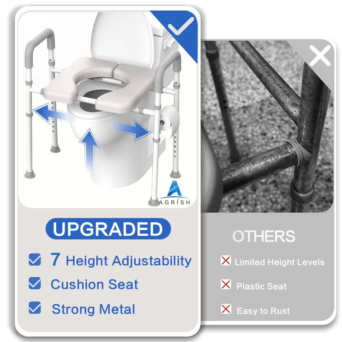 Agrish Agrish Raised Toilet Seat with Handles - Width and Height Adjustable Padded Toilet Seat Risers for Seniors, Bariatric, Handicap, Heavy Duty 350lbs Raised Toilet Seat, Fit Any Toilet