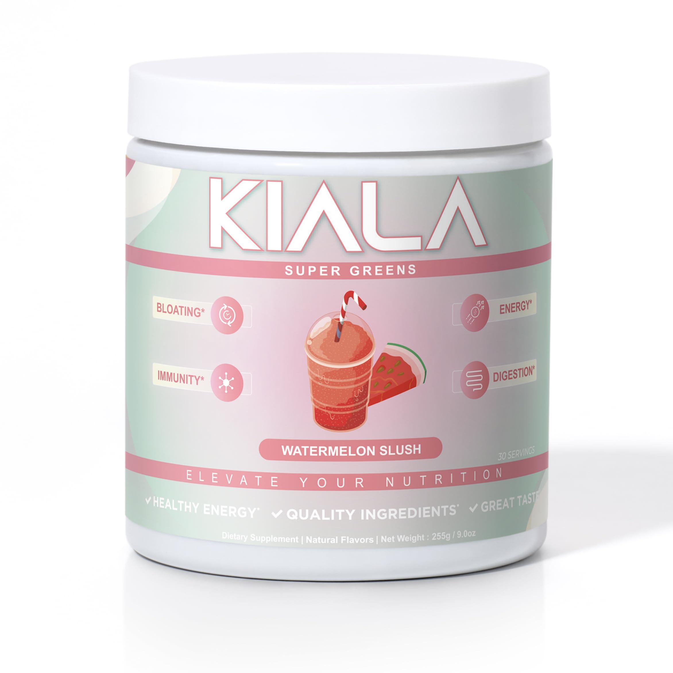 Kiala Nutrition Kiala Nutrition Super Greens, Organic Greens Powder with Spirulina & Chlorella for Digestion, Gut Health, Immunity & Energy, Gluten Free, Vegan, Daily Support for Women, Watermelon Slush, 30 Servings