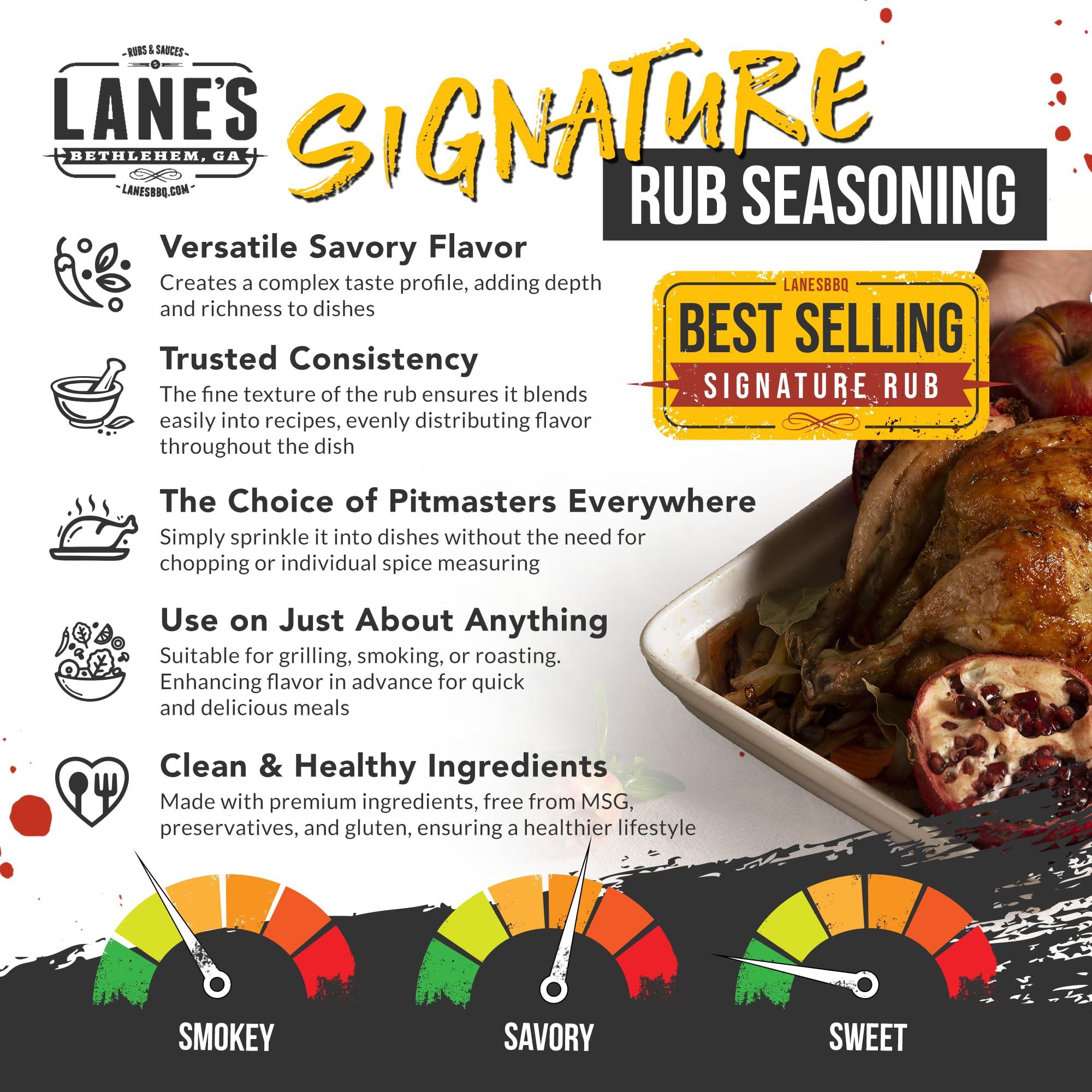 Lane's Lane\'s Signature BBQ Seasoning Rub, All-Natural BBQ Seasonings and Rubs, Perfect for Beef, Meat, Chicken & Pork Rub Seasoning, Made in USA, 12.2 Oz