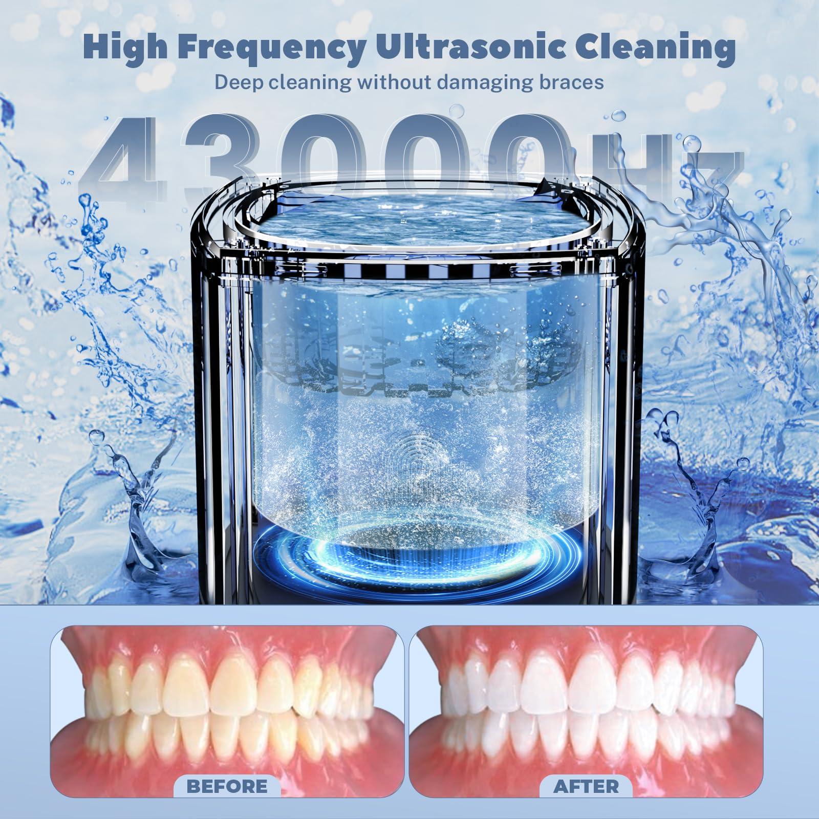 FAHKNS Ultrasonic Dental Cleaner;UltraSonic Retainer Cleaner Machine for Denture,Aligner,Earring,whitening tray,200ml Portable Mouth Guard Cleaner,Invisalign cleaner,Professional Sonic Jewelry cleaner black