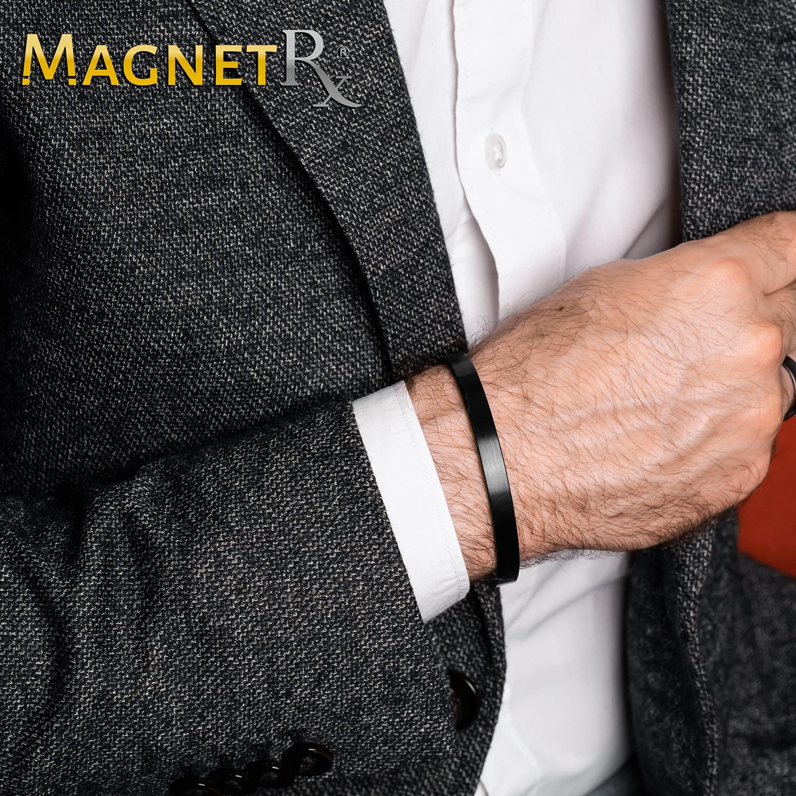 MagnetRX MagnetRX® Magnetic Bracelets for Men - Elegant Bangle, Golf/Tennis Elbow, and Balance - Men’s Cuff Magnetic Bracelet (Black | Large)