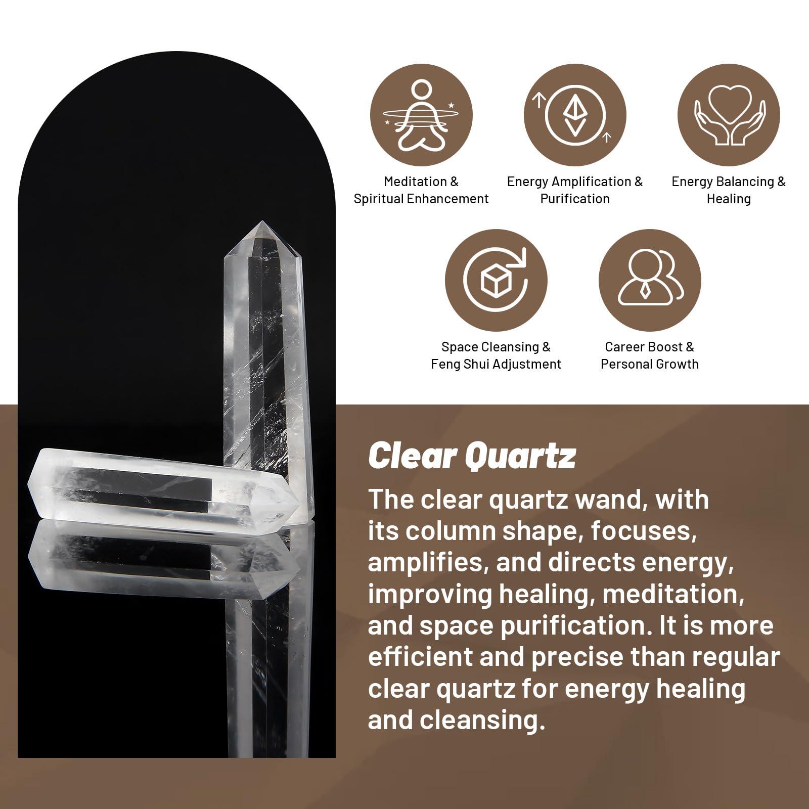Orientrea Clear Quartz Crystal Wand-2 Pcs 2.4''-2.8'' Natural Clear Quartz Crystal Wands, Healing Crystal and Stones, Natural Clear Quartz Stone Tower, Gift Box Packaging