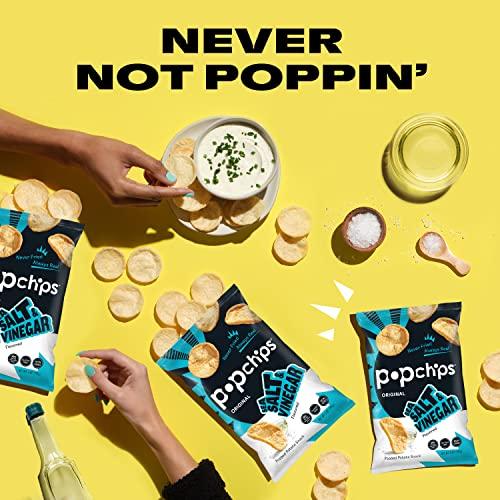 popchips Popchips Potato Chips, Sea Salt & Vinegar, 4ct 5.0oz Share Bags, Low-Calorie, Gluten Free, Salty Snacks for Adults and Children, Non-GMO, Vegan & Kosher Friendly, 130 Calories Per Serving