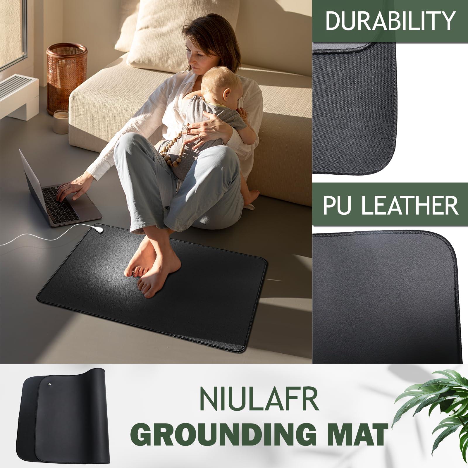 NIULAFR Grounding Mat,35.4x23.6 inches,Reconnect to The Earth EMF Recovery,for Foot Therapy, Universal Grounding Sleep Mat, Grounding Yoga Mat,Improve Energy,Sleep Assist and Helps with Anxiety Black