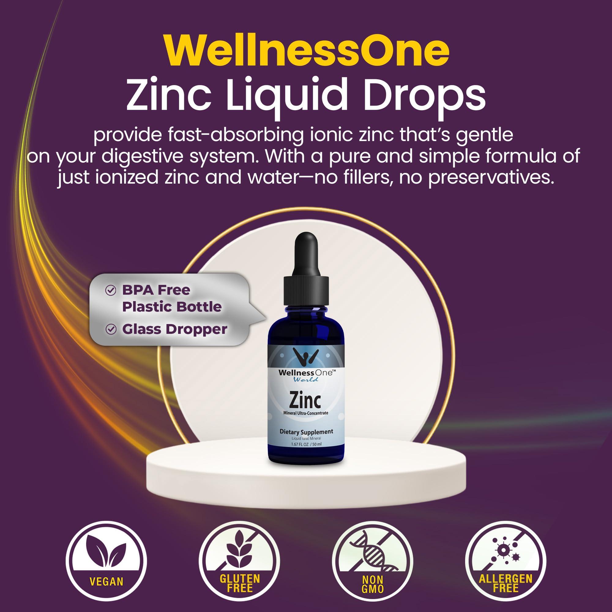 WellnessOne WellnessOne Ionic Liquid Zinc Drops for Immunity Support - Highly Absorbable Zinc Liquid Supplements for Kids & Adults - USA Tested, Vegan, Non-GMO, Gluten-Free, 1.67 fl oz