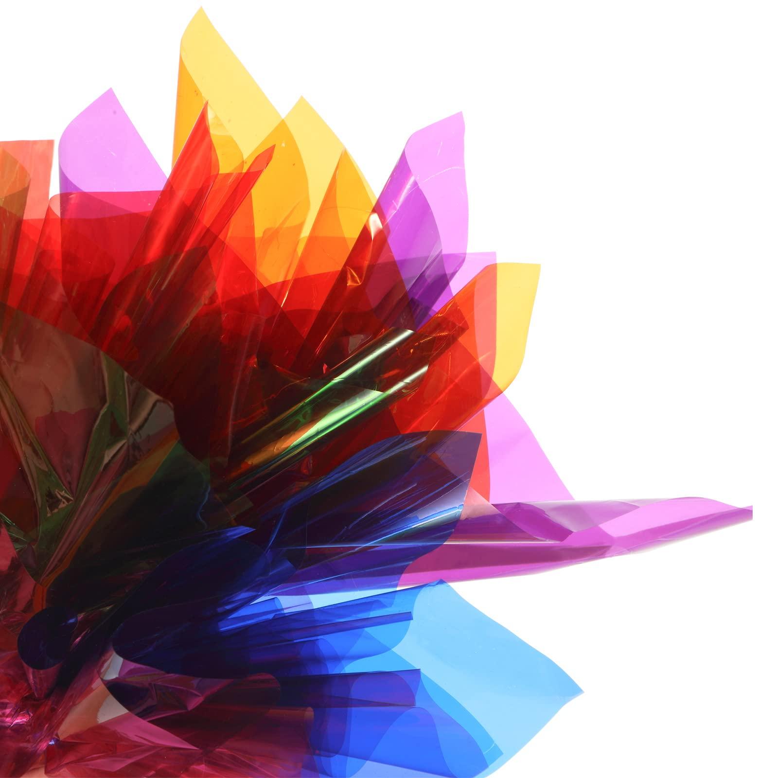 Tallew 40 Pcs 14 x 14 Inch Colored Cellophane Paper Cello Sheets Wraps Multi-Colored Cellophane Transparent Gift Wrap with 120 Pcs Metallic Twist Ties, for DIY Arts Crafts Gifts Treats Candy Wrapping