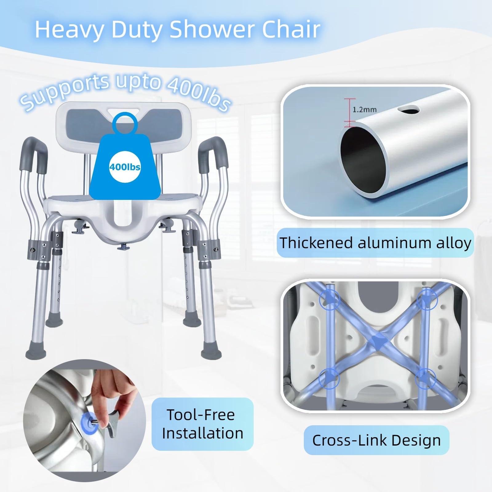 BiJun BiJun Shower Chair for Inside Shower, Upgraded U-Shape Shower Seat Heavy Duty Shower Chair with Arms and Back 400lbs Adjustable Shower Chair for Elderly and Disabled, Adults,Seniors,Pregnant,Handicap