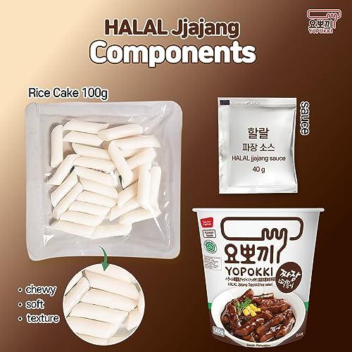 Yopokki Yopokki Instant Halal Tteokbokki Cup (Jjajang, Cup of 2) Korean Street food with Jjajang flavored sauce Topokki Rice Cake - Quick & Easy to Prepare