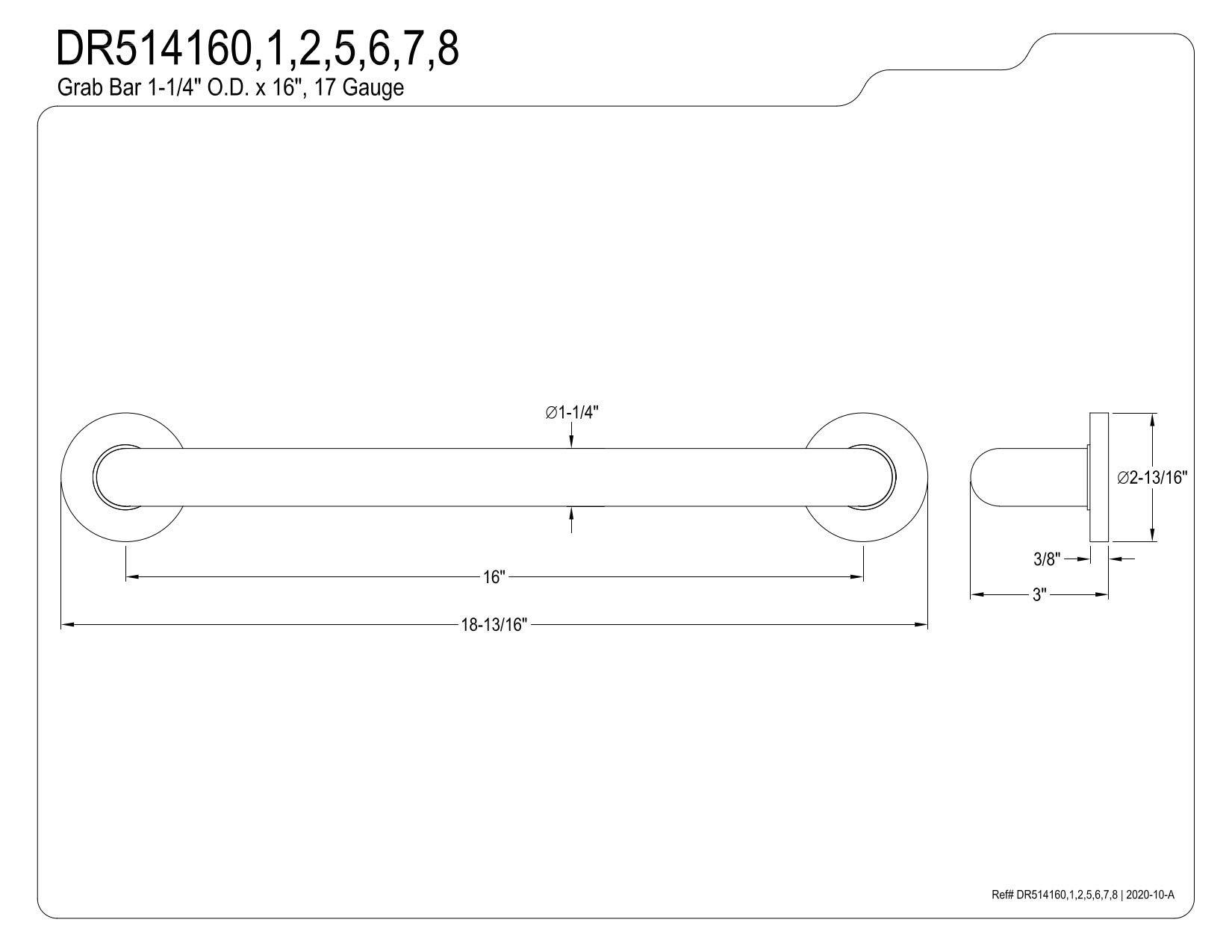 Kingston Brass Kingston Brass DR514162 Meridian 16-Inch x 1-1/4-Inch O.D Grab Bar, Brushed Nickel